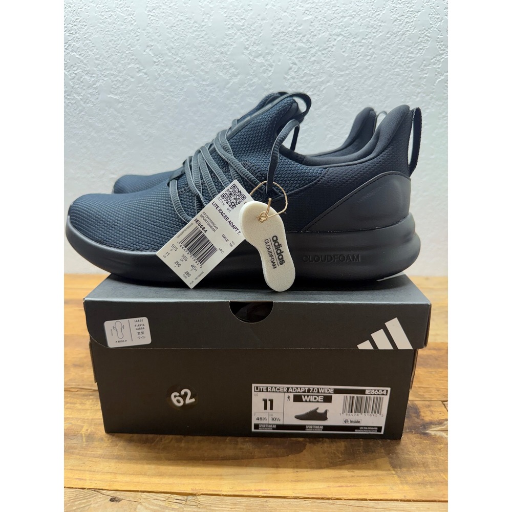 Adidas Lite Racer Adapt 7.0 Wide Mens 11 Legend Ink Black IE8684 Running Shoes